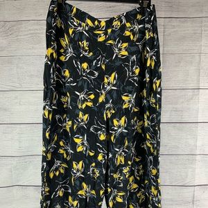 Yest Black Yellow Floral Wide Leg Crop Pants Trousers New